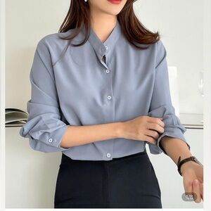 Georgette Women's Gray Button-Up Blouse